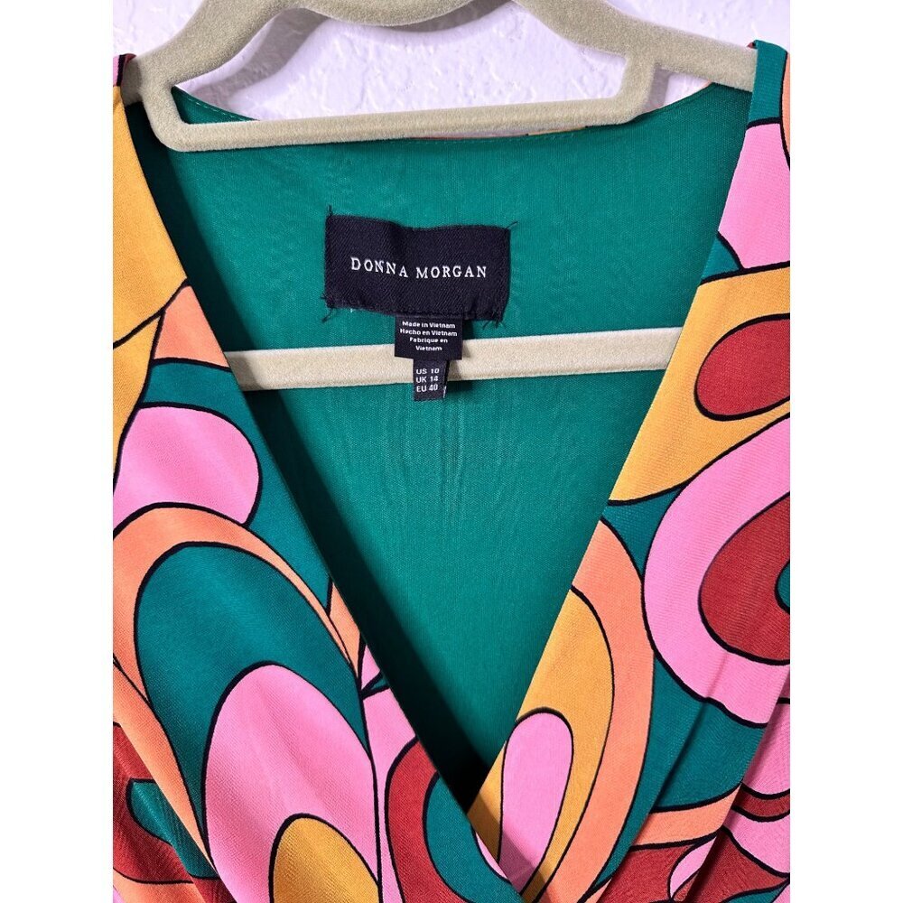 NWT DONNA MORGAN Size US‎ 10 Draped Minidress Floral Green/Coral - Picture 4 of 6